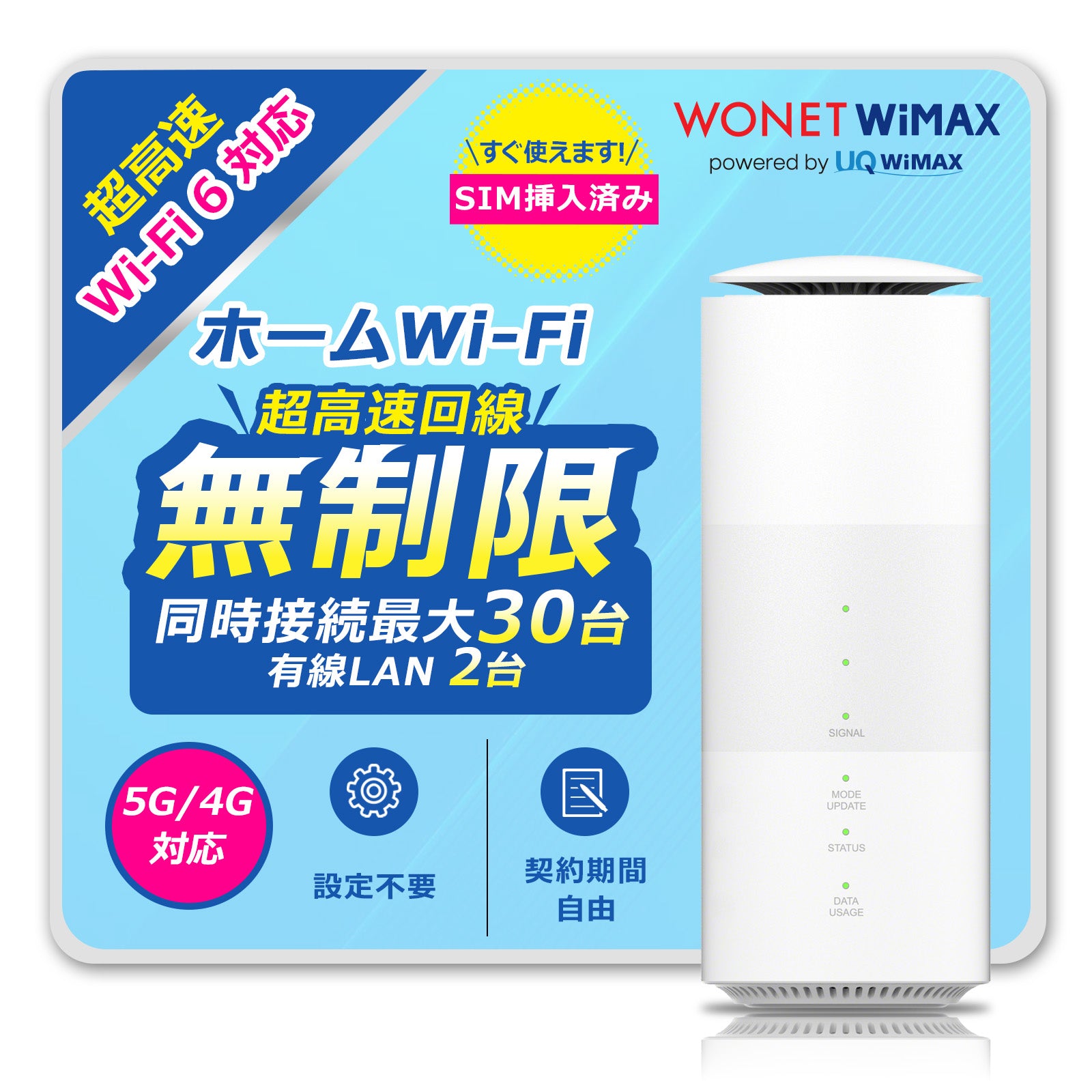 4G/5G WiFi ルーター/SIMなし 5G Wimax 端末専用SIM＋中古端末セット L11【データ容量 無制限