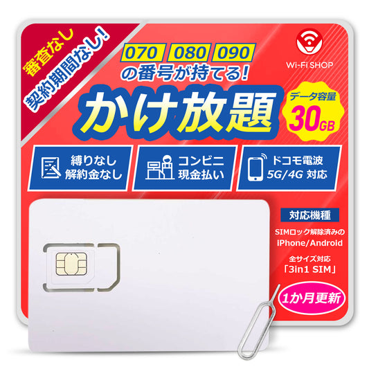 電話かけ放題！【データ容量 30GB】