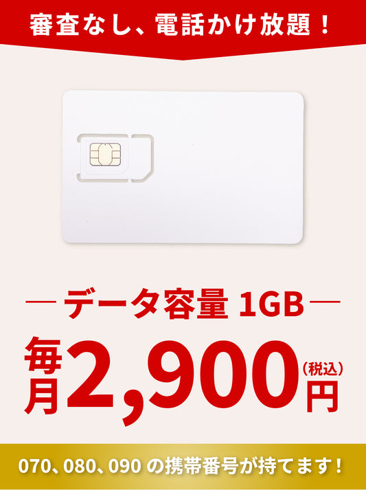 電話かけ放題！【データ1GB・ドコモ電波】