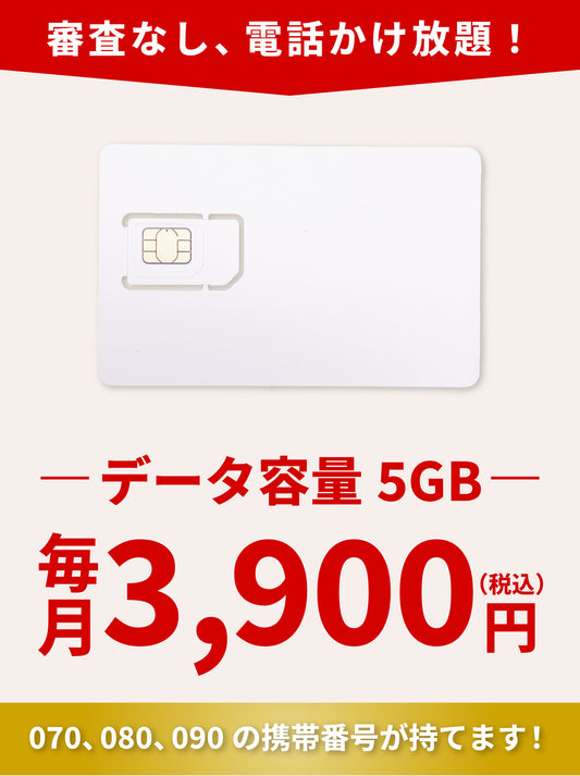 電話かけ放題！【データ5GB・ドコモ電波】