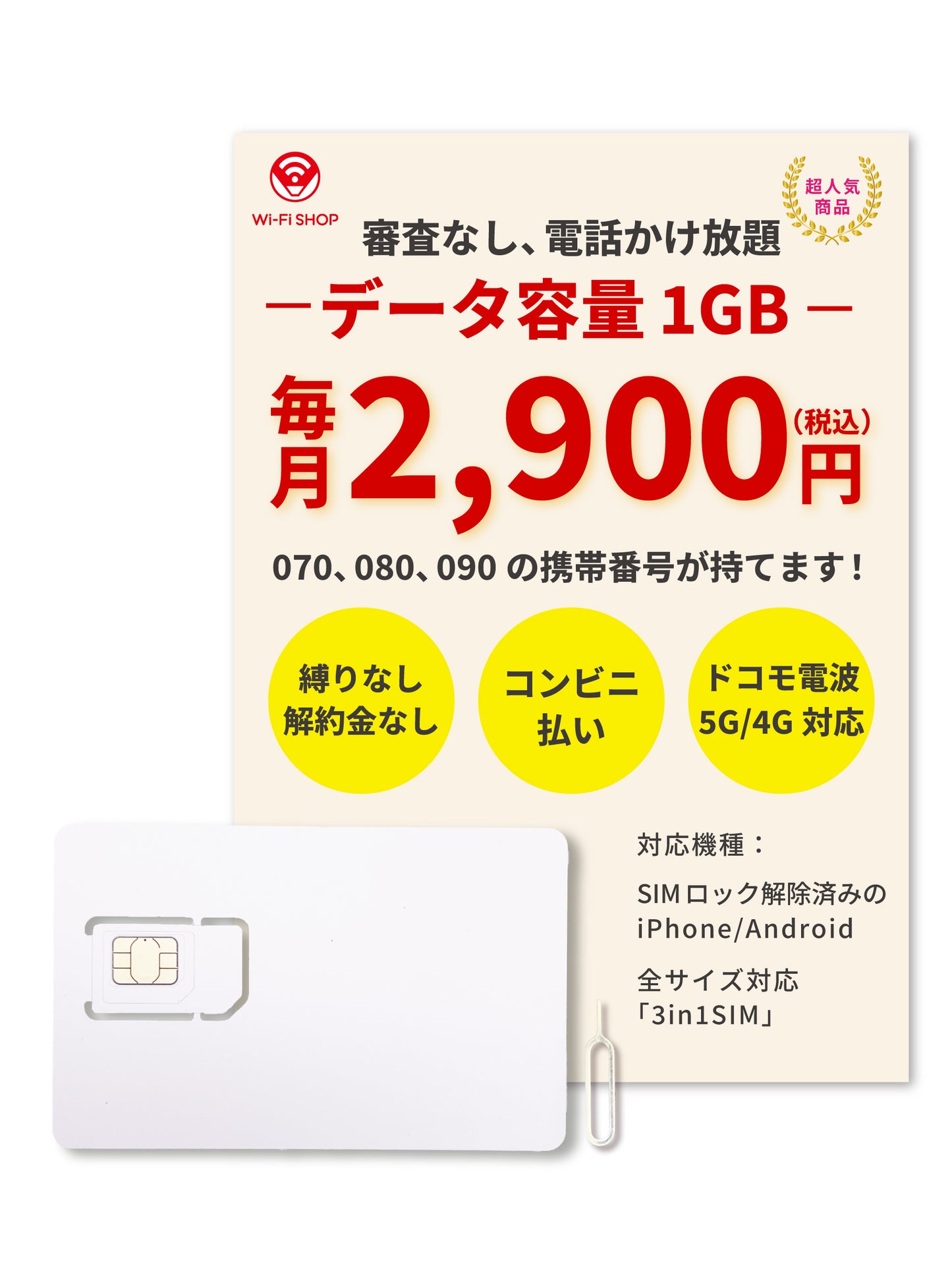 電話かけ放題！【データ容量 1GB】