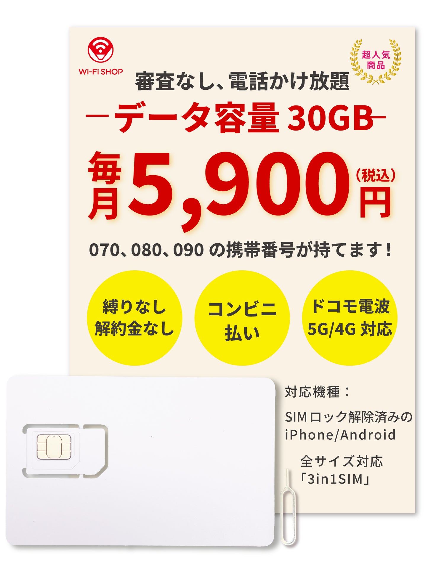 電話かけ放題！【データ容量 30GB】